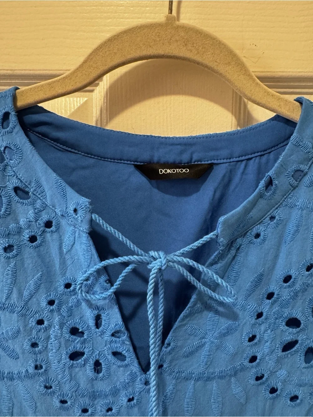 Dokotoo Cobalt Blue Eyelet Boho Peasant Mini Dress Sz M - Picture 5 of 8